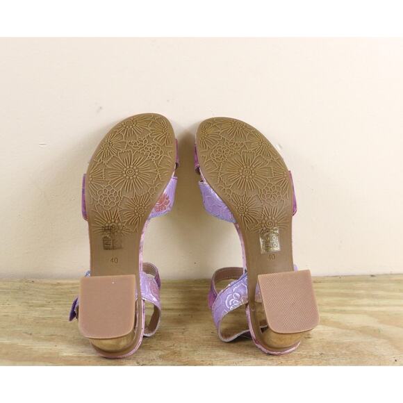 New L' Artiste Sandals 40 Leather Difi Floral Embellishment Gold Block Heel - Picture 8 of 12